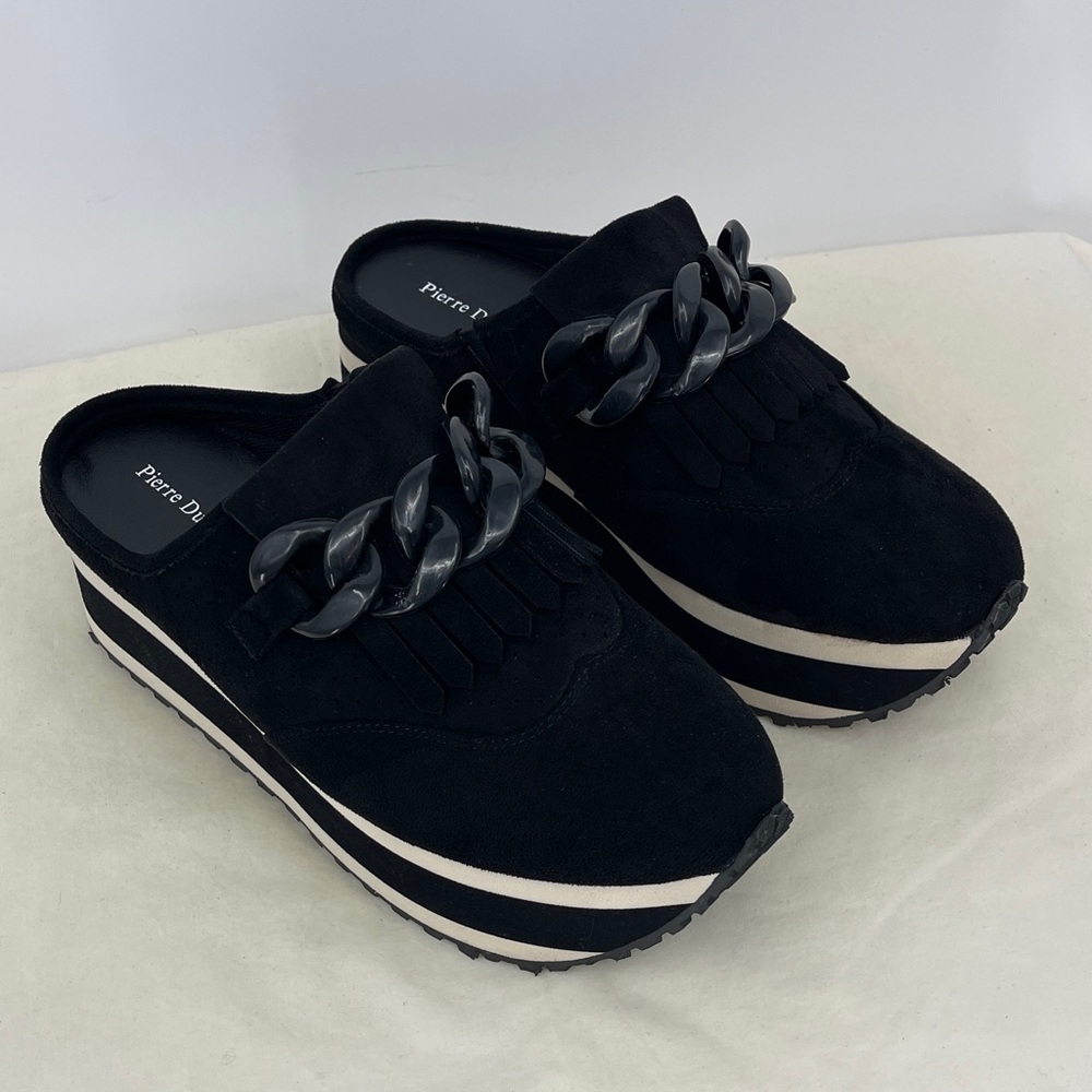 Pierre Dumas Black PLATFORM Mules with Chain Accent WOMENS SIZE 9M
